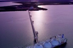 Aerial shots of first 'large' offtake tanker at LNG terminal Darwin, Northern Territory, Australia. For ConocoPhillips.